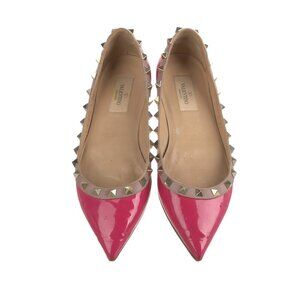 Valentino Pink Rockstud Flats Patent Leather Pointed Toe Shoe Size 41 US 10